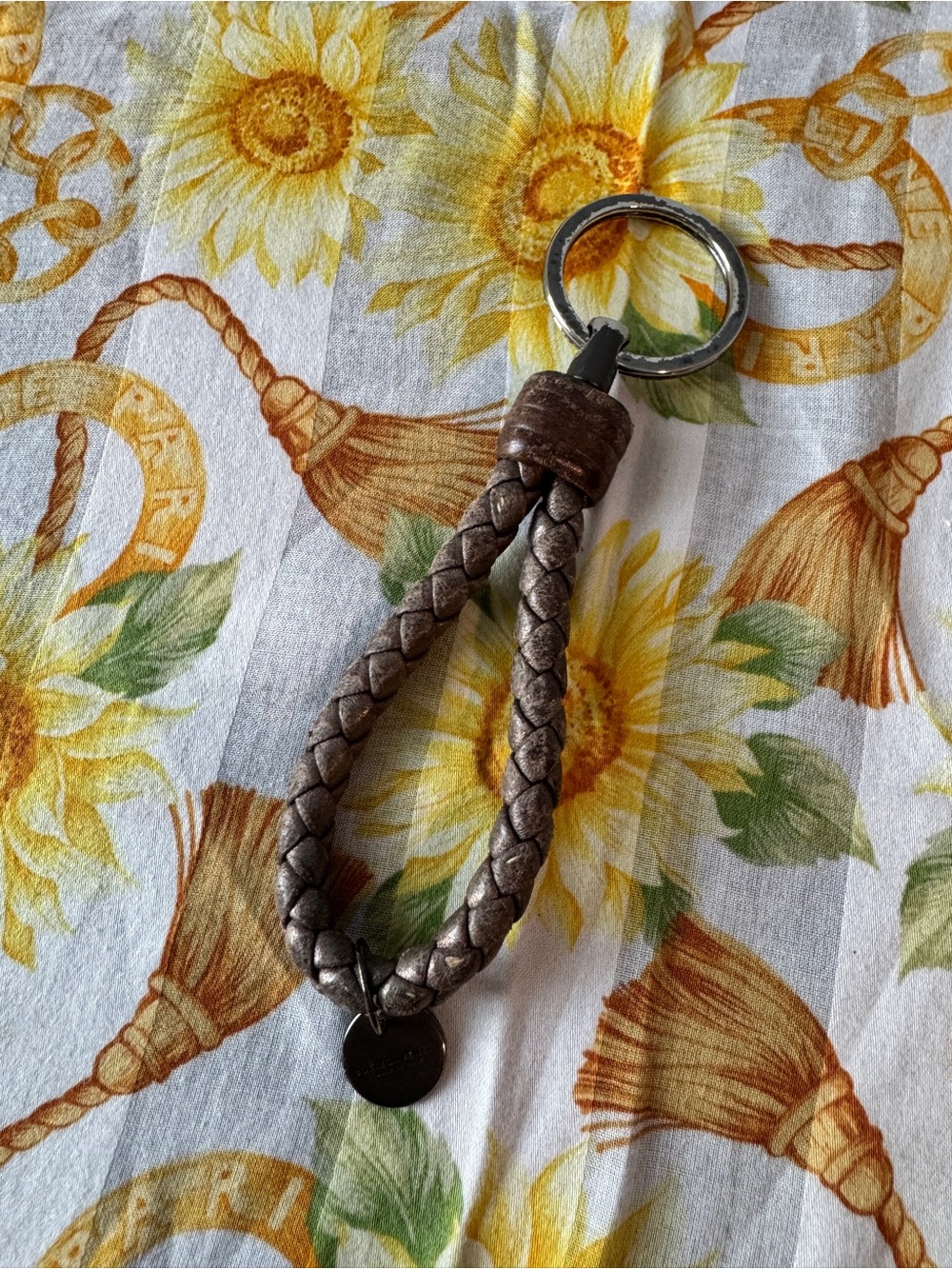 Bottega Veneta Intrecciato Braided Leather Loop Keychain Brown/Gray